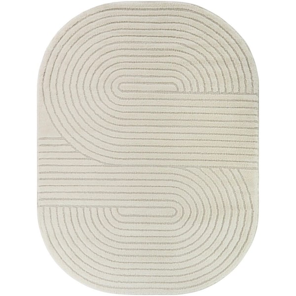 Talenti Cream 5 ft. x 7 ft. Oval Art Deco Area Rug