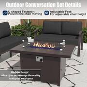 7-Piece Aluminum Patio Conversation Set with Armrest, 55000 BTU Firepit Table and Black Cushions