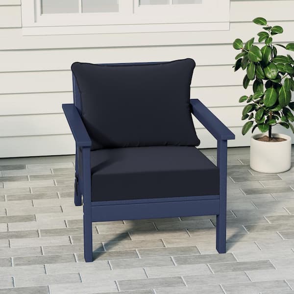 Birchwood Outdoor Patio Deep Seating HDPE Plastic Lounge Chair in Navy Blue with Navy Blue Cushions