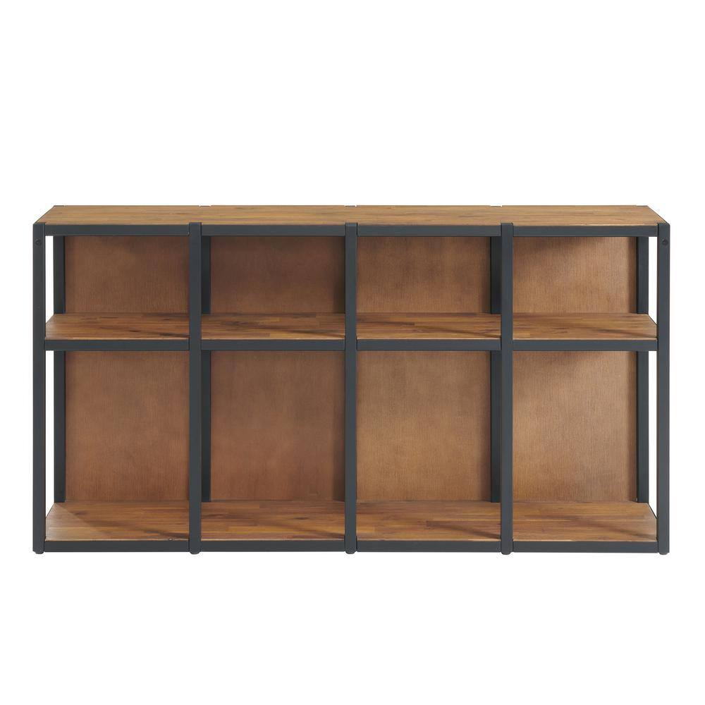 Acacia Wood L-Shaped Corner Desk with Storage Credenza