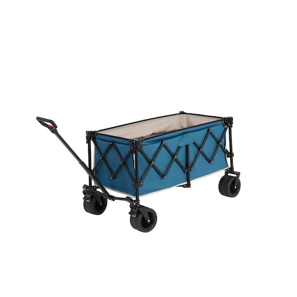 10.6 cu. ft. Steel Folding Garden Cart Powered Wheelbarrow with Big All-Terrain Beach Wheels, Blue