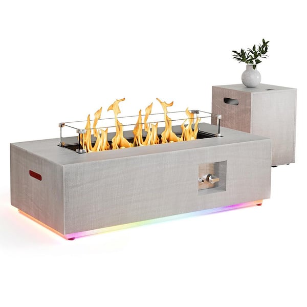42 in. 50,000 BTU Propane Fire Pit Table Rectangle Outdoor Propane Gas Firepit with LED Light