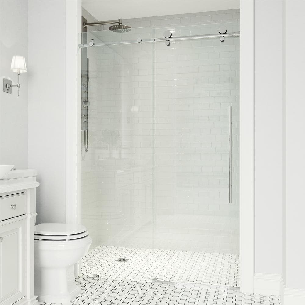 Elan Frameless Sliding Shower Door with Clear Glass and Chrome Finish
