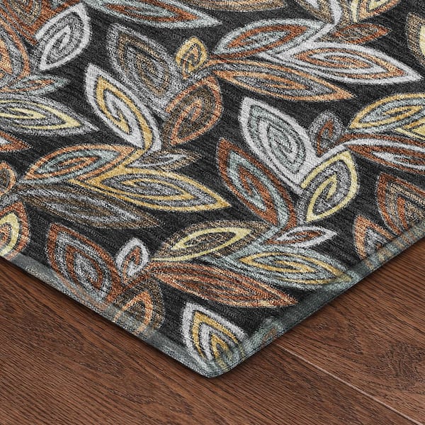 Mayfield Premium Machine Washable Abstract AMF2557 Black 2 ft. x 3 ft. Accent Rug