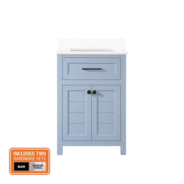 Hanna 24 in. Single Sink Spruce Blue Bath Vanity with White Engineered Stone Top (Assembled)