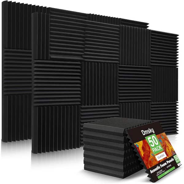 12 in. x 12 in. x 2 in. Black Sound Proof Foam Panels, Self-Adhesive, Fire-Proofed Soundproofing Wedges  Home, 50-Pieces