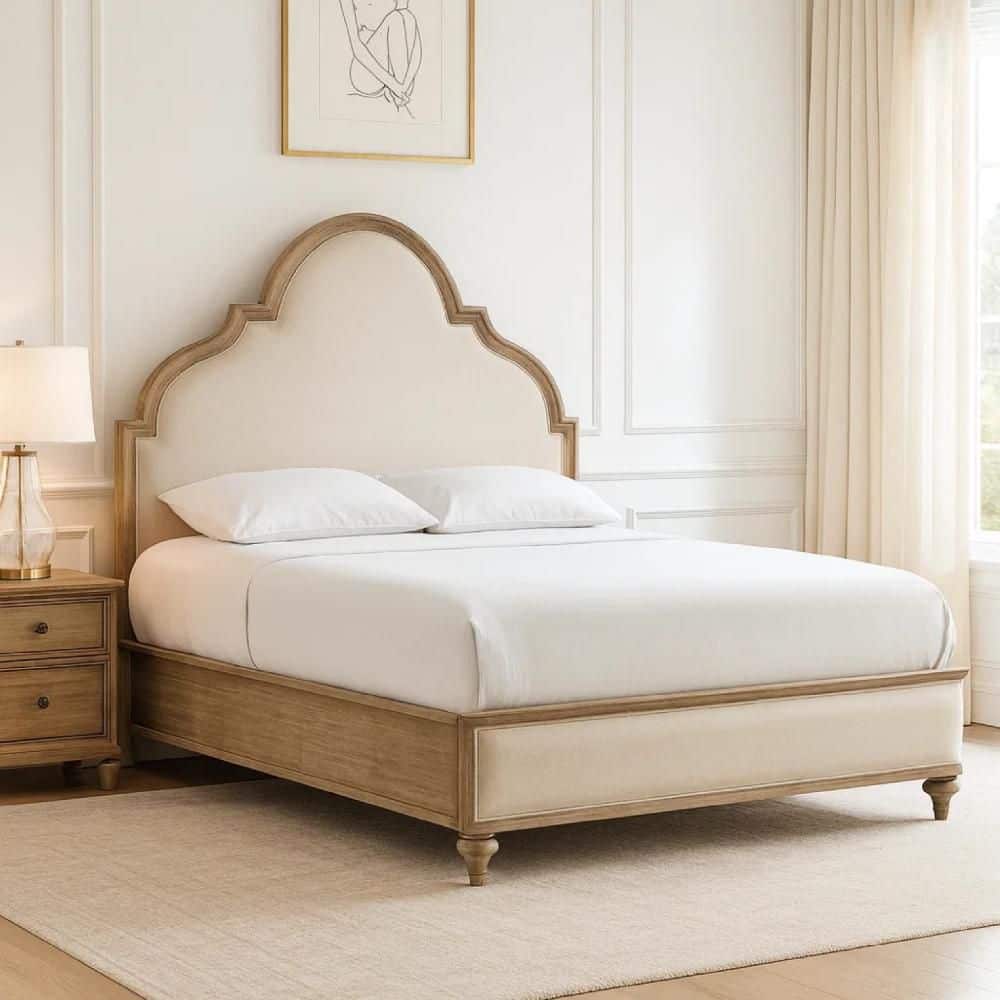 Lyla Rustic Oak Brown and Ivory Wood Frame King Platform Bed with Headboard