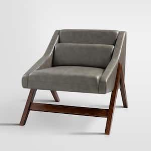 Rita Taupe Mid-century Accent Arm Chair with Solid Wood Base and Removable Back Pillow