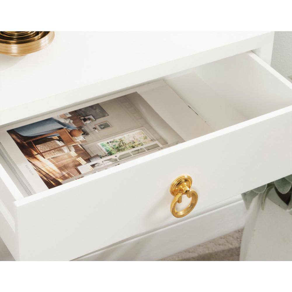 White and Gold Floating Wood Side Table with Drawer