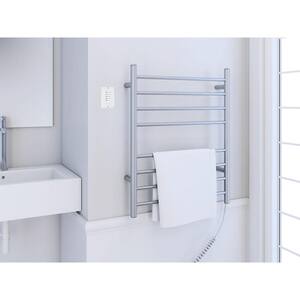 Prestige Dual 8-Bar Hardwired and Plug-in Electric Towel Warmer in Brushed Stainless Steel with Wall Countdown Timer