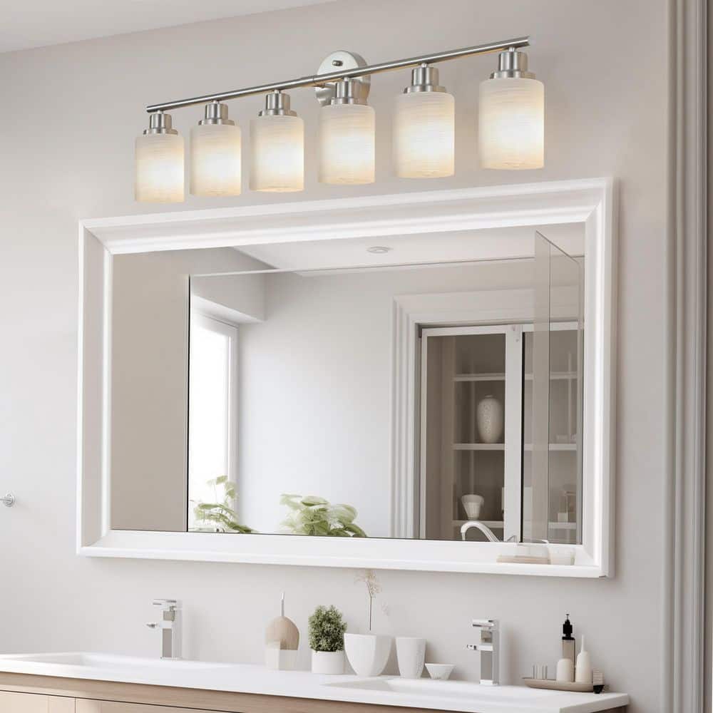 39 in. 6-Light Brushed Nickel Vanity Light with Frosted Glass Shade price history on PriceWatchPro