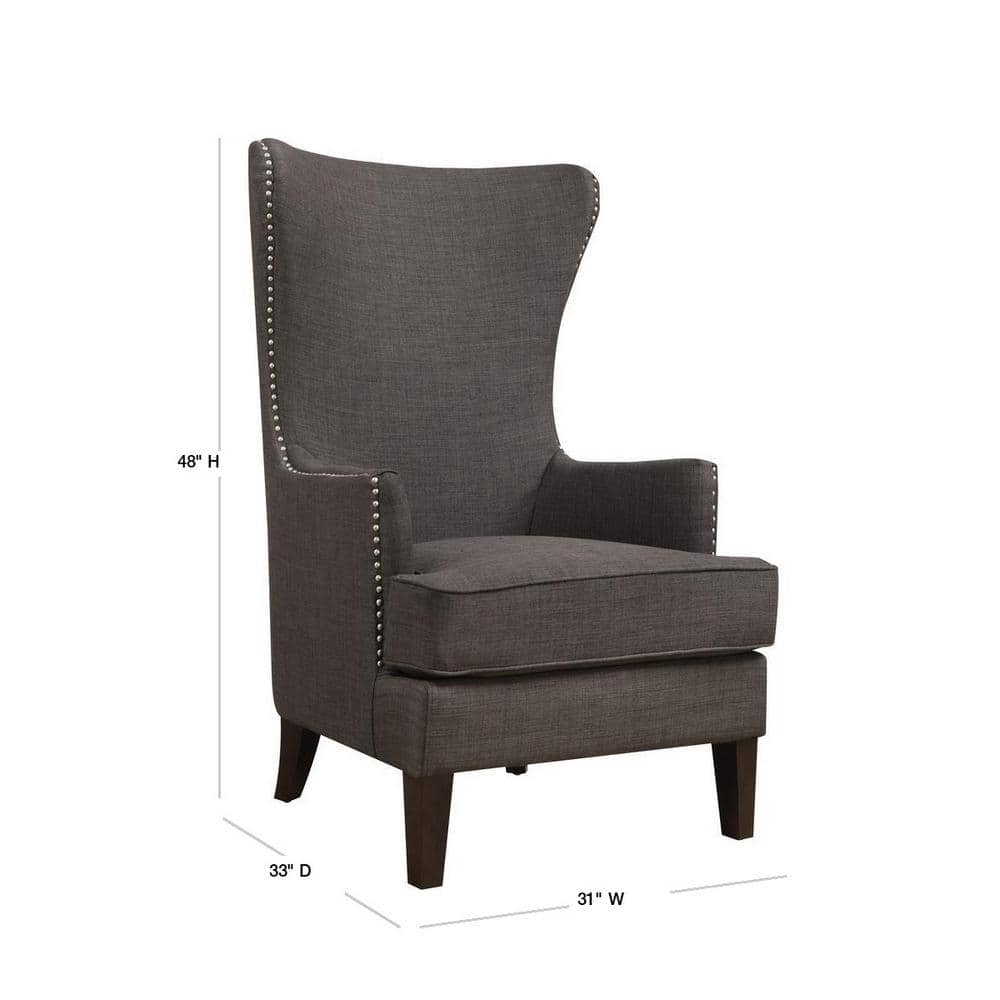 Heirloom Charcoal Gray Wood Accent Chair with Studded Trim