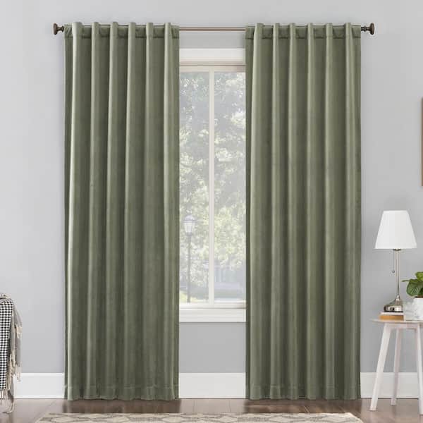 Sun Zero Amherst Velvet Noise Reducing Thermal Moss Green Polyester 50 in. W x 84 in. L Blackout Curtain Double Panel