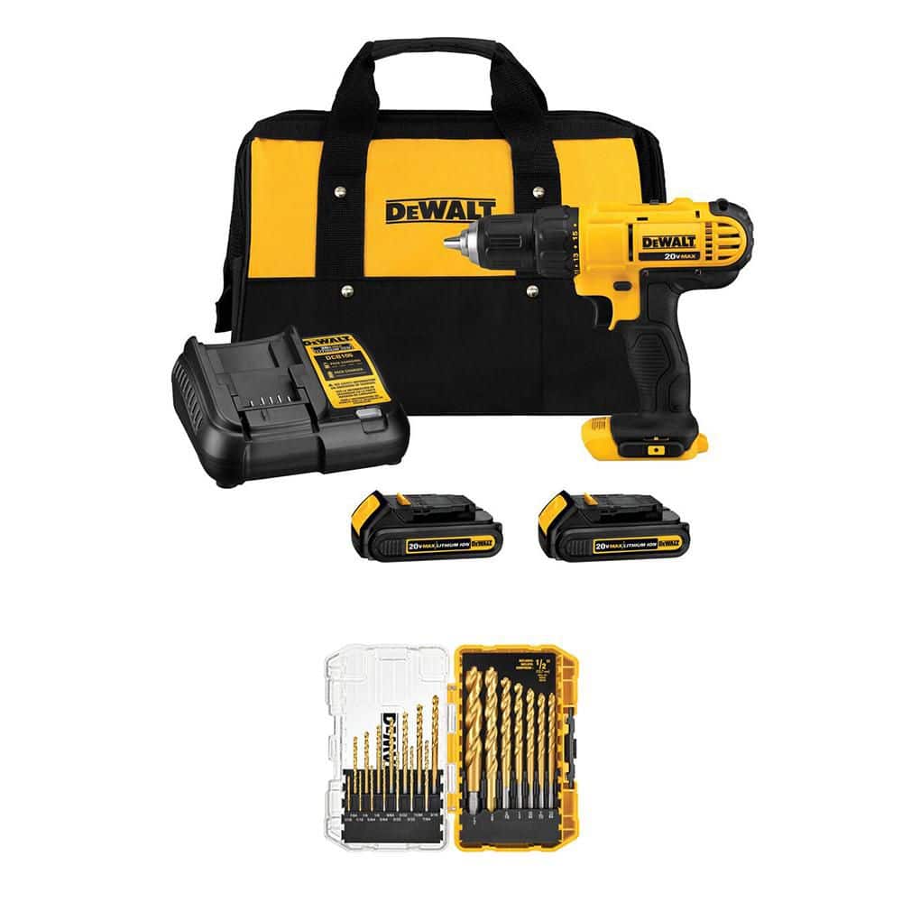 20V MAX Lithium-Ion Cordless 1/2 in. Drill/Driver and Drill Bit Set (21-Piece) with (2) 1.3Ah Batteries, Charger and Bag price history on PriceWatchPro