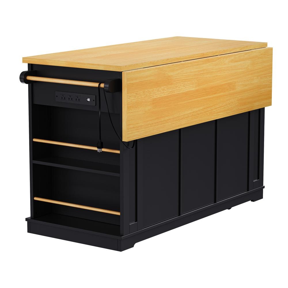 Gray Blue Kitchen Cart with Drop-Leaf Tabletop, Door Internal Storage Racks, Power Outlet, 5 Open Side Racks - thumbnail 6