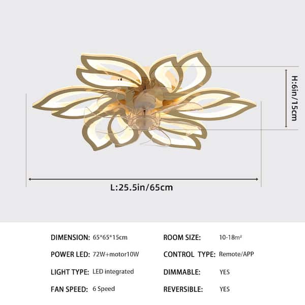 25 in. Indoor Gold Modern Flower Low Profile Standard Ceiling Fan with Dimmable Integrated LED and Remote Included