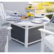 Vail 48 in. Two-Toned White Round Top Fire Pit, 5-Piece Plastic Patio Conversation Set with White Hampton Chairs