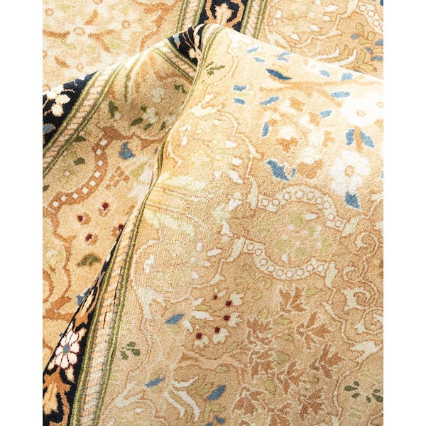 Mogul Yellow 9 x 12 Oriental Wool Indoor Area Rug