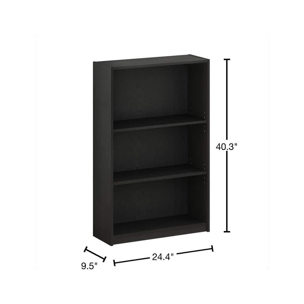 Adjustable Blackwood 3-Tier Wood Bookcase with Adjustable Shelves