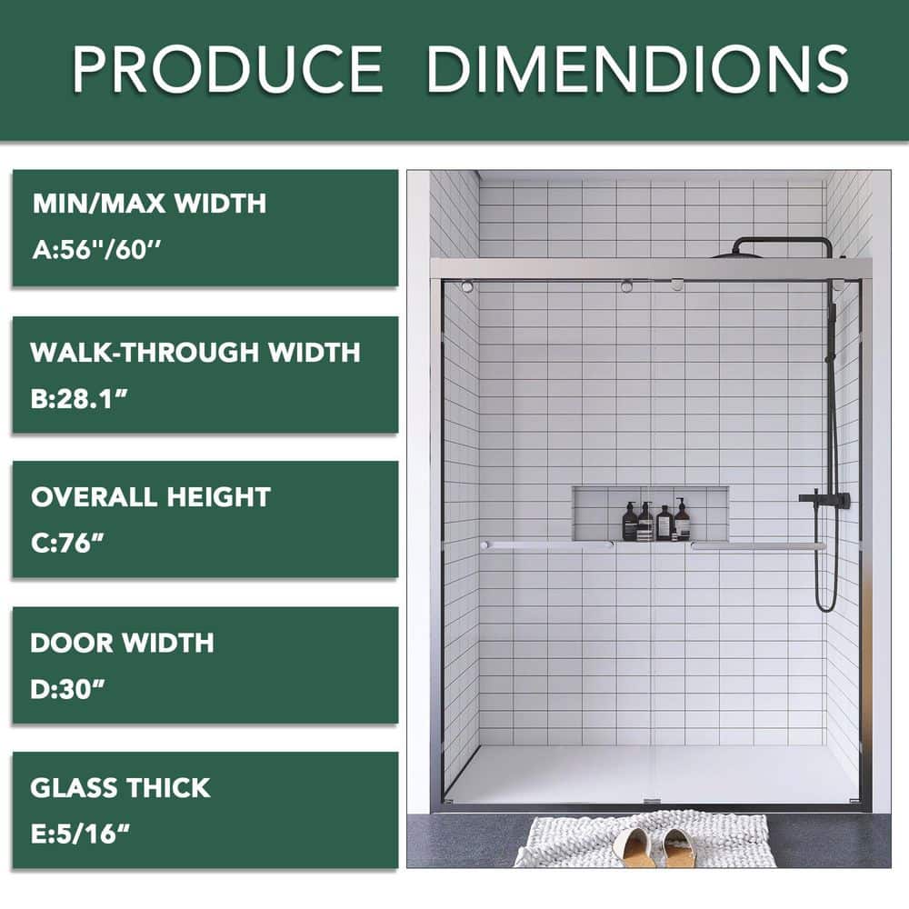 60" Chrome Frameless Double Sliding Shower Door with Clear Glass