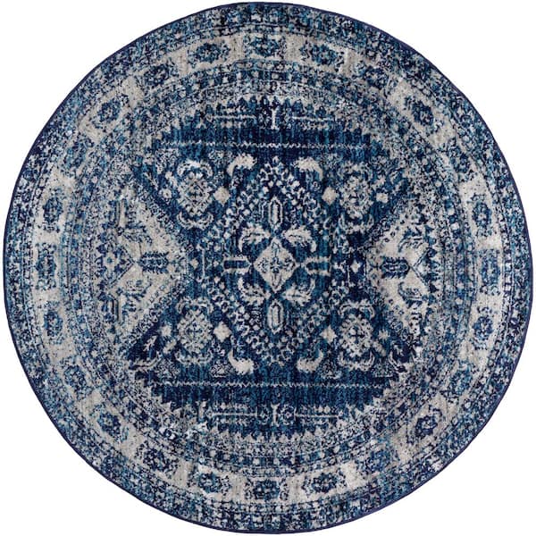 Livabliss Havana Navy 5 ft. 3 in. Round Area Rug