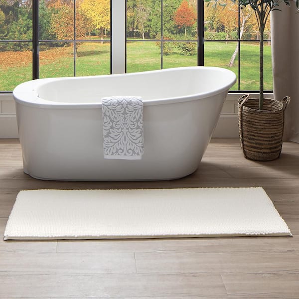 Homespun Noodle 24 in. x 60 in. Artic White Polyester Machine Washable Bath Mat