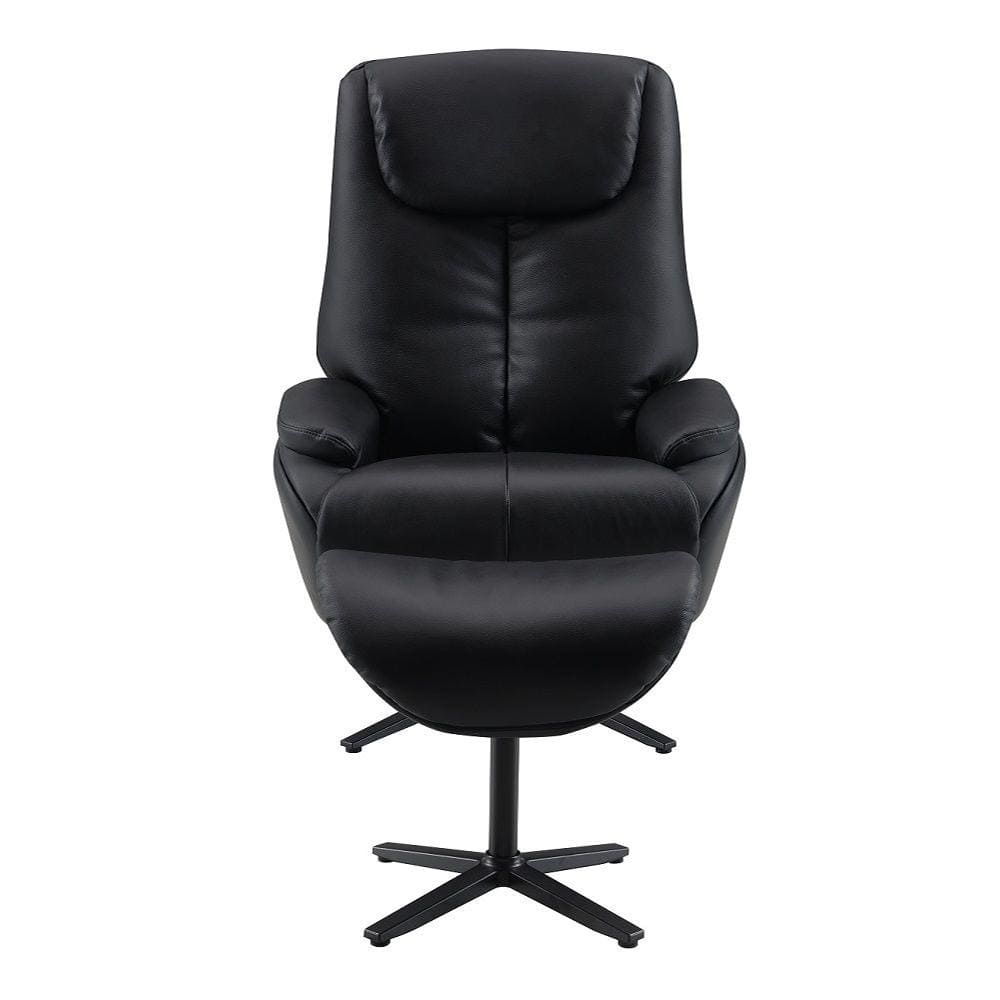Black Leather Swivel Accent Chair with Ottoman