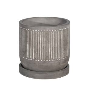 5.71 in. Gray Line Cement Round Outdoor Planters on Stand