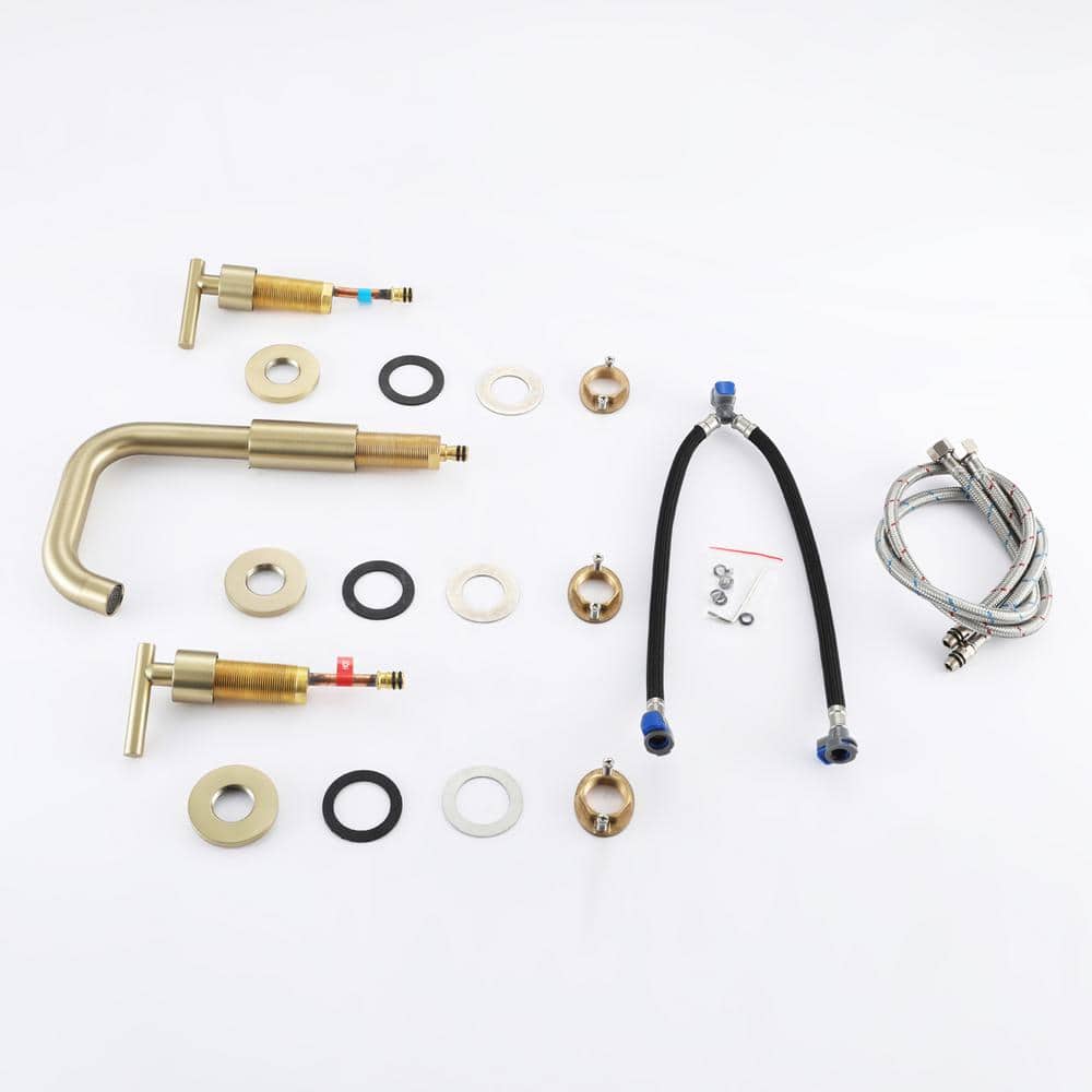 Brushed Gold Solid Brass Widespread Bathroom Faucet