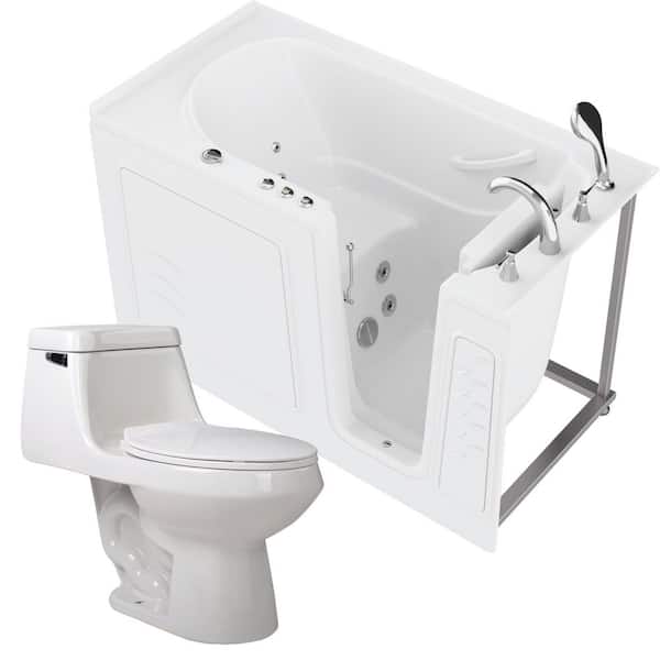 60 in. Walk-In Whirlpool Bathtub in White with 1.28 GPF Single Flush Toilet