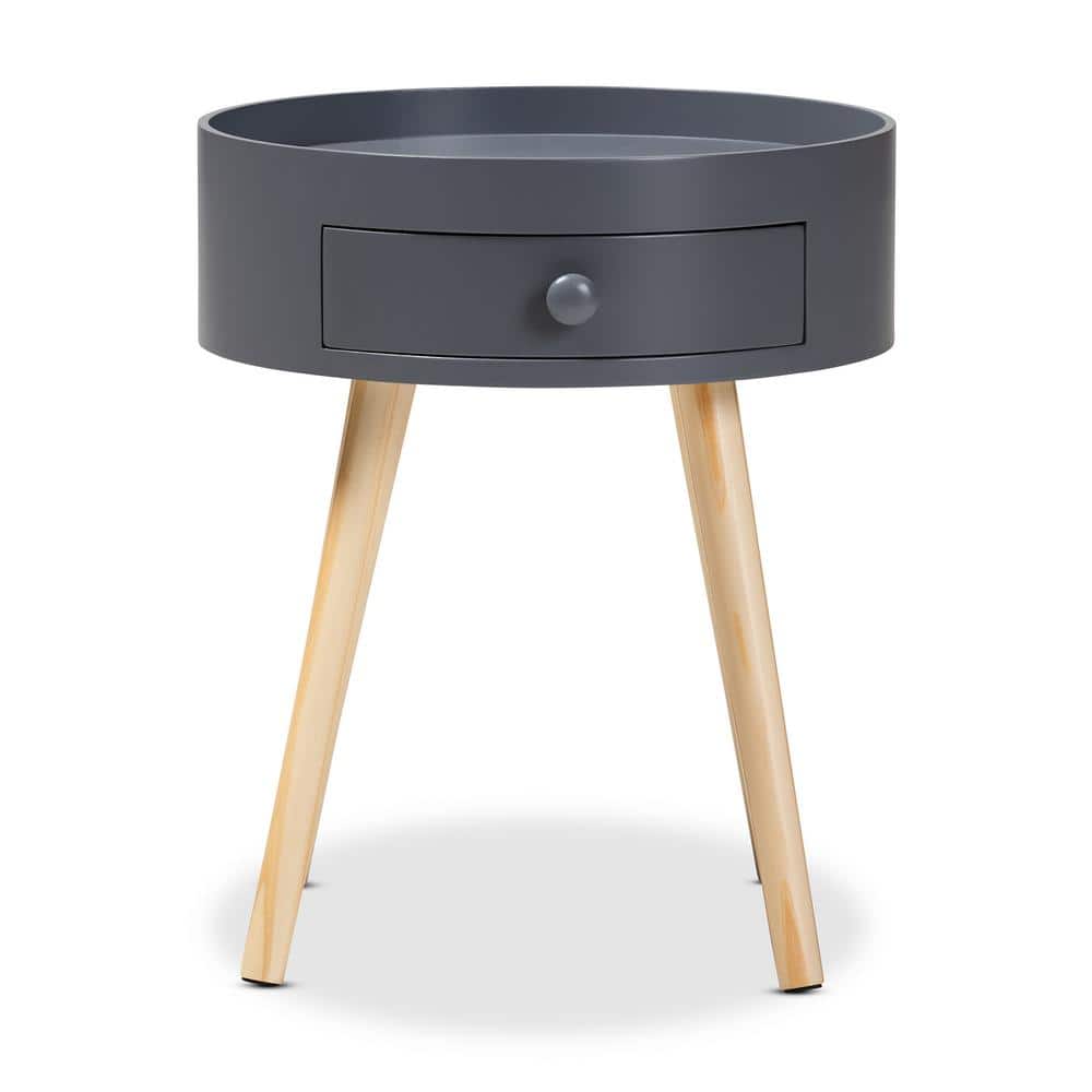 Mid-Century Modern Gray 15'' Wood Nightstand with Tray-Style Top