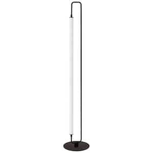 Freya 59 in. Matte Black, White Transitional 1-Light Standard Floor Lamp for Living Room Acrylic Round Shade