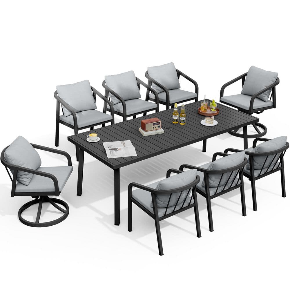 Black 9-Piece Aluminum Outdoor Dining Set with Gray Cushions price history on PriceWatchPro