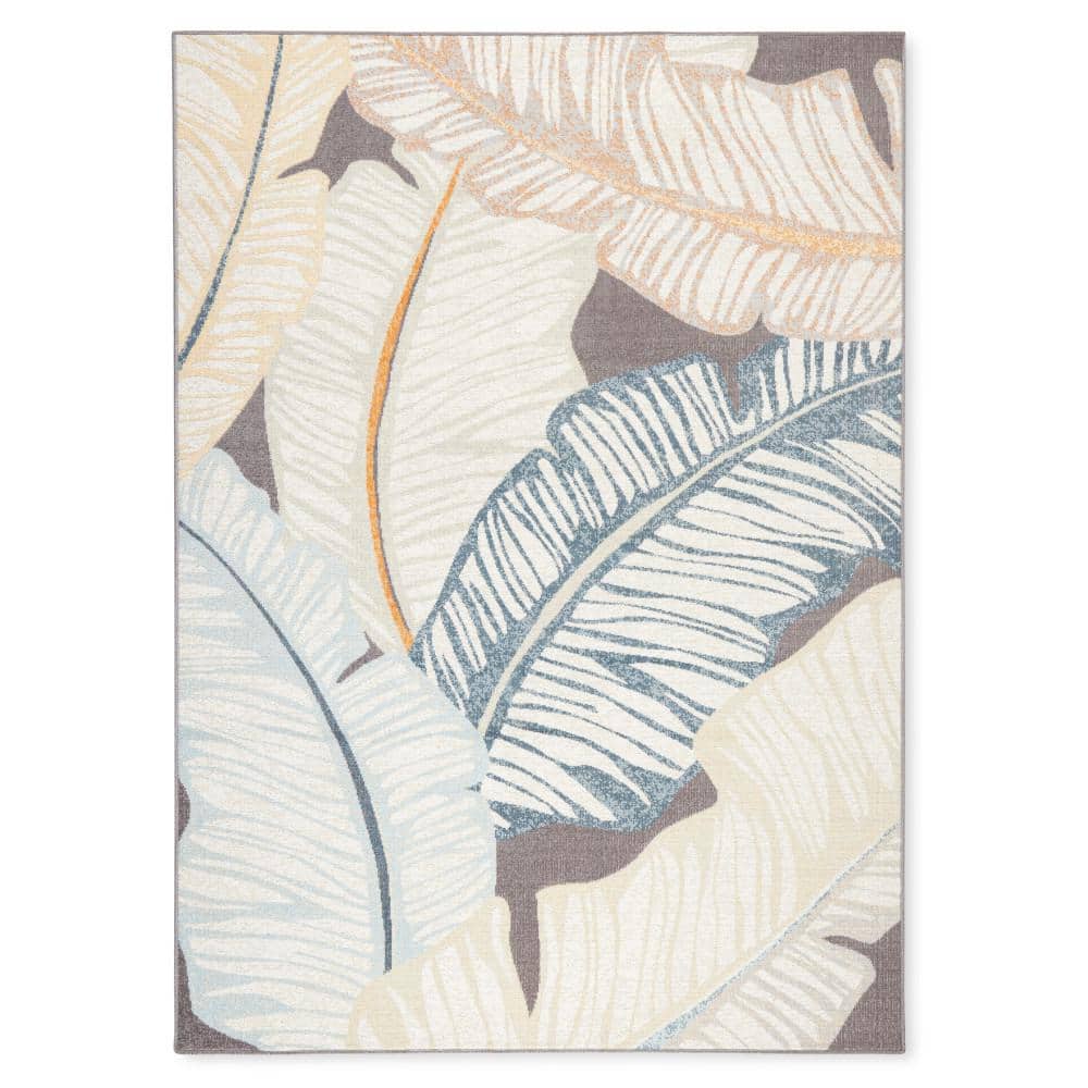 Dark Grey and Multicolor Synthetic Palm Fronds Indoor/Outdoor Area Rug