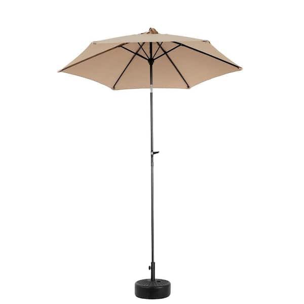 Unbranded 9 ft. Metal Push Button Crank Outdoor Patio Umbrella in Khaki