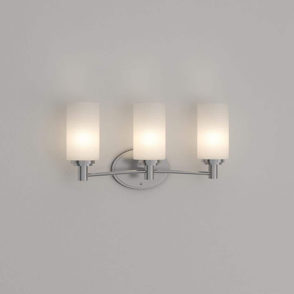 Elegant Brushed Nickel 3-Light Vanity with Frosted Glass Shades