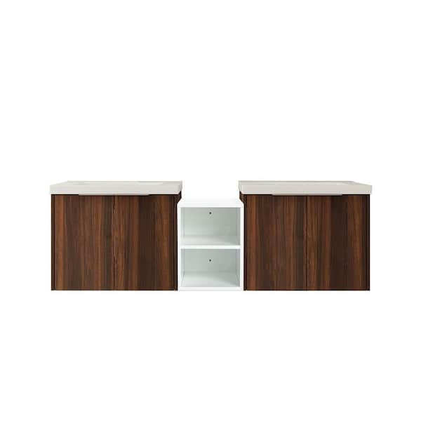 Stafford 59.2 in. W x 18.1 in. D x 19.3 in. H Floating Bath Vanity in California Walnut with White Resin Vanity Top