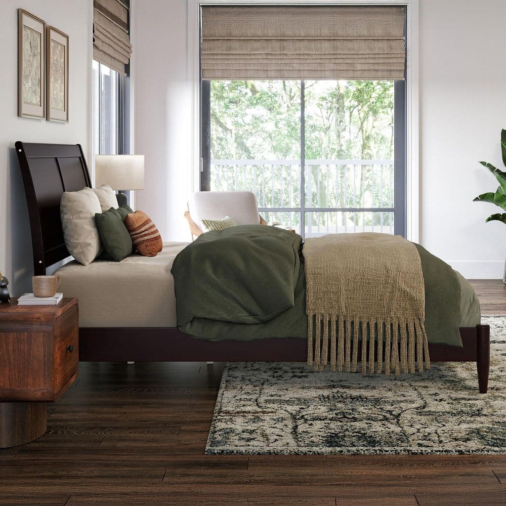 Valencia Espresso Full Wood Sleigh Platform Bed with Slats