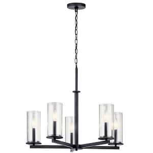 Crosby 26.25 in. 5-Light Black Contemporary Candlestick Cylinder Chandelier for Dining Room