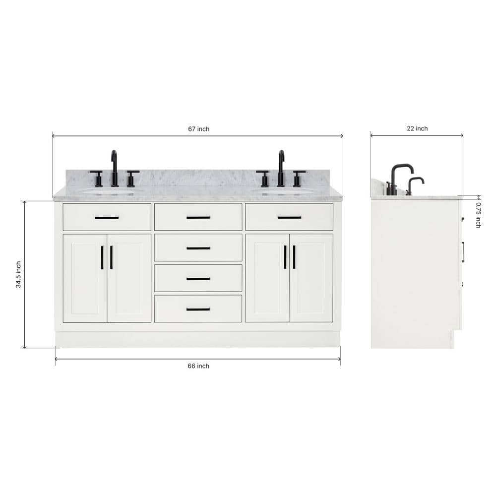 Hepburn 67" White Marble Top Double Basin Freestanding Vanity