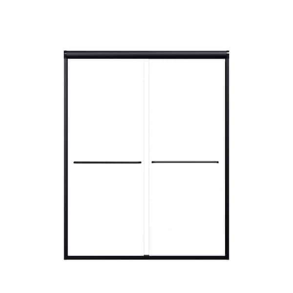 56-60 in. W x 72 in. H Semi-Frameless Double Sliding Shower Door, Bypass, 6mm SGCC Glass, Matte Black