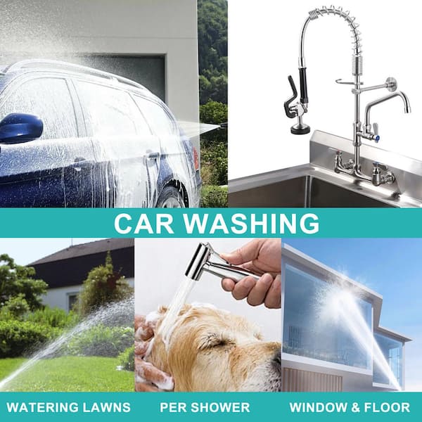 25" Ht Triple Handles Commercial Brass Pull Down Sprayer Kitchen Faucet Pre-Rinse Sprayer & 9.6" Swing Spout in Nickel