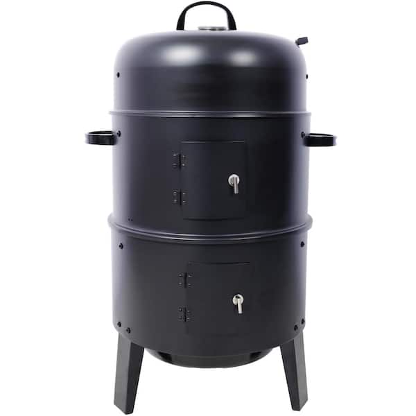 20.25 Inch Steel Heavy Duty Round BBQ Grill Charcoal Smoker in Black