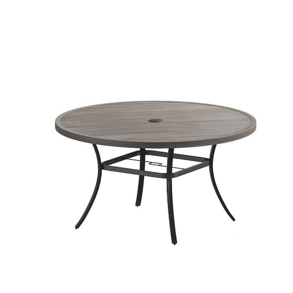 53 in. Round Tabletop Metal Outdoor Dining Table, Patio Table with Umbrella Hole for Garden Backyard Lawn, Gray