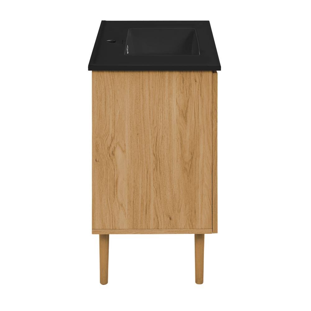 Bron 36" Brown Oak Bathroom Vanity with Black Ceramic Sink