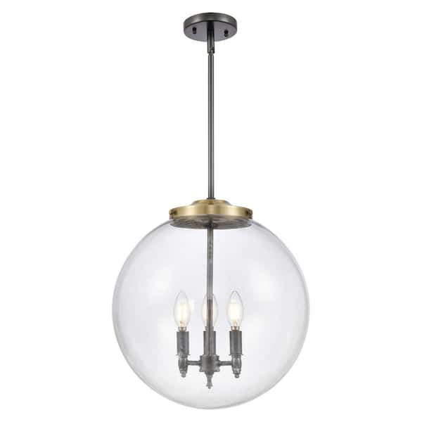Beacon 60-Watt 3-Light Black Antique Brass Shaded Mini Pendant Light with Clear Glass Shade