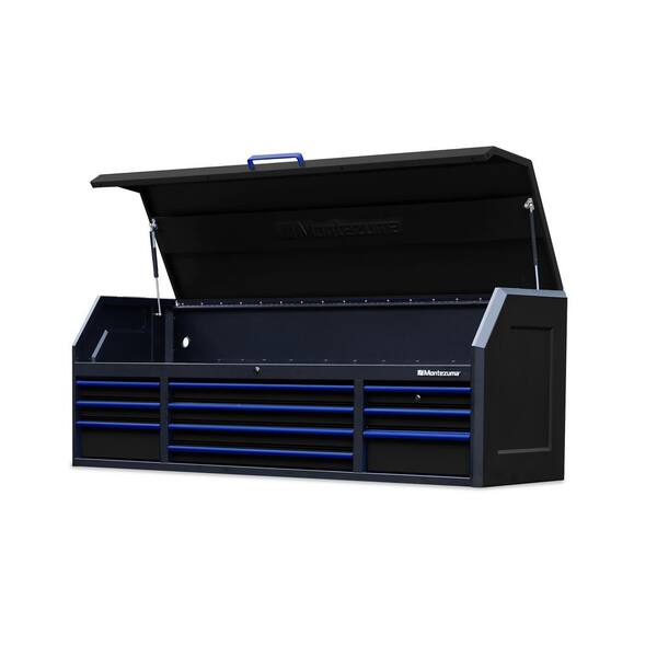 20 in. x 72 in. 26-Drawer Tool Chest and Cabinet Combo with Power and USB Outlets in Black and Blue 20 in. x 72 in. 26-Drawer Tool Chest and Cabinet Combo with Power and USB Outlets in Black and Blue