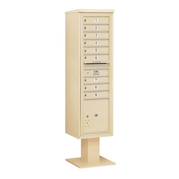 Salsbury Industries 3400 Series 72 in. Max Height Unit Sandstone 4C Pedestal Mailbox with 9 MB1 Doors/1 PL