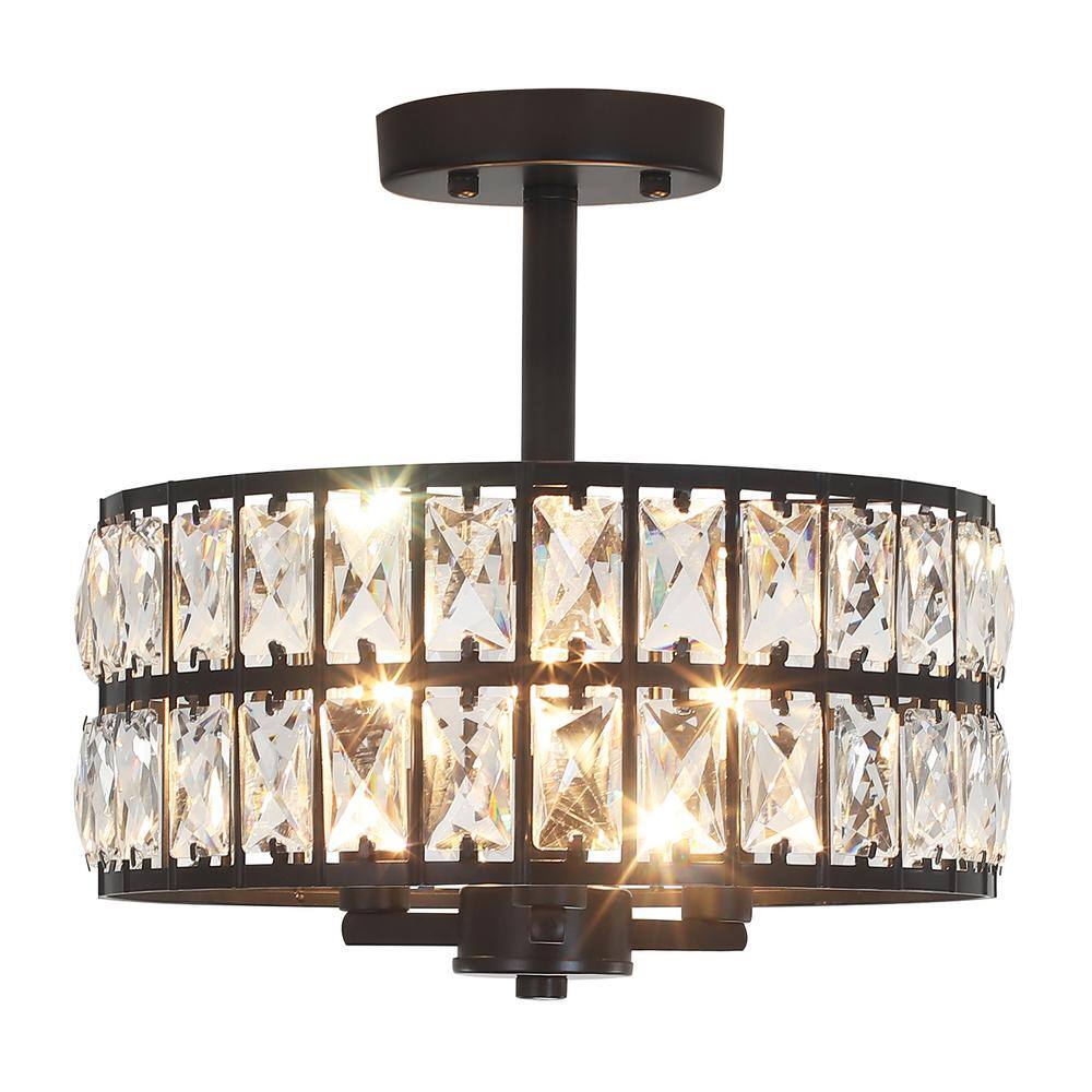 LWYTJO 12.59 in. Koyal 3-Light Round Black Drum Chandelier Semi Flush ...