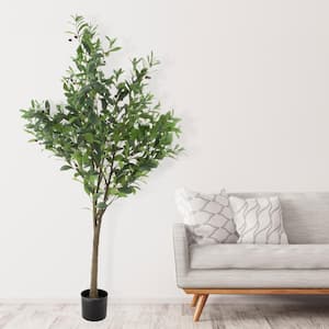 6 ft. Indoor/Outdoor Artificial Olive Tree - Potted Faux Floor Plant with Fruit - Natural Looking Greenery Decoration